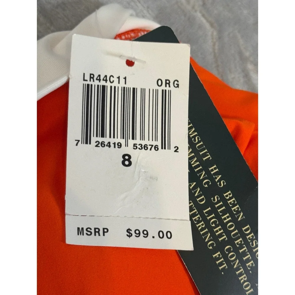 NWT Lauren Ralph Lauren Slimming Fit Halter One Piece Swimsuit Orange White 8 - Picture 3 of 9